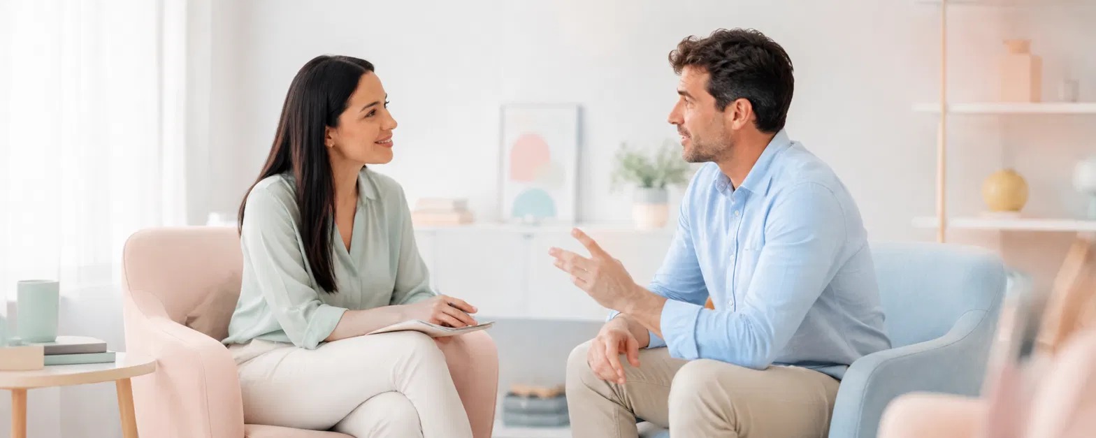 Dos personas conversando con calma